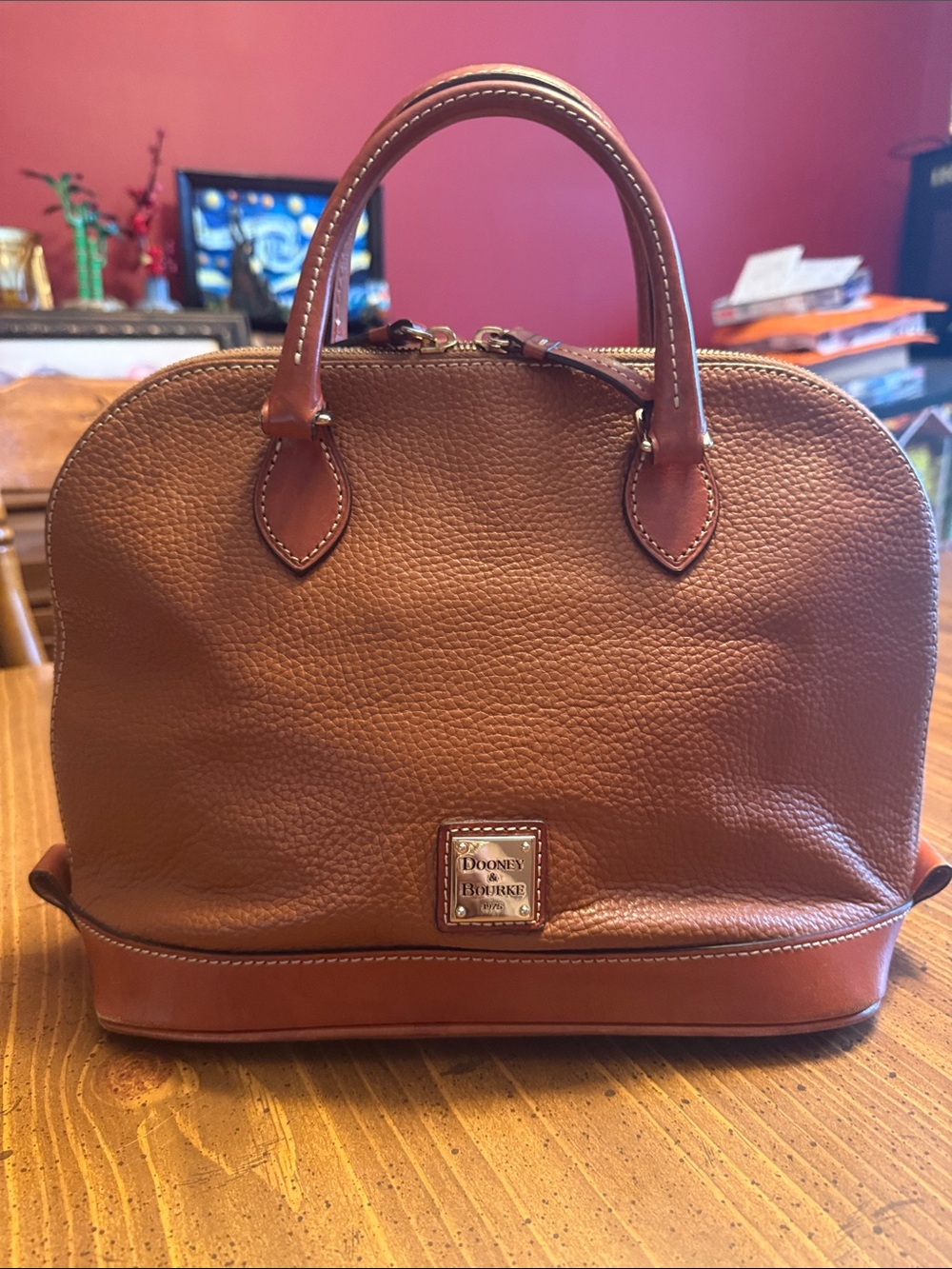 Dooney & Bourke Tan Pebbled Zip Zip Leather Satchel